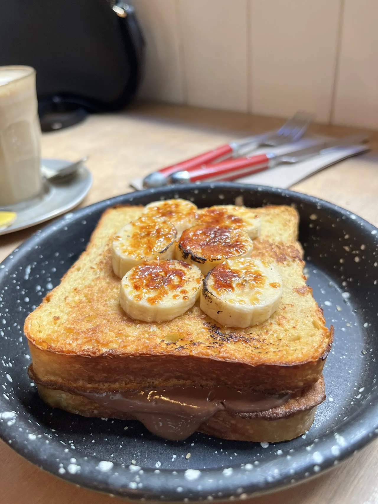 French toast topped with caramelized banana slices