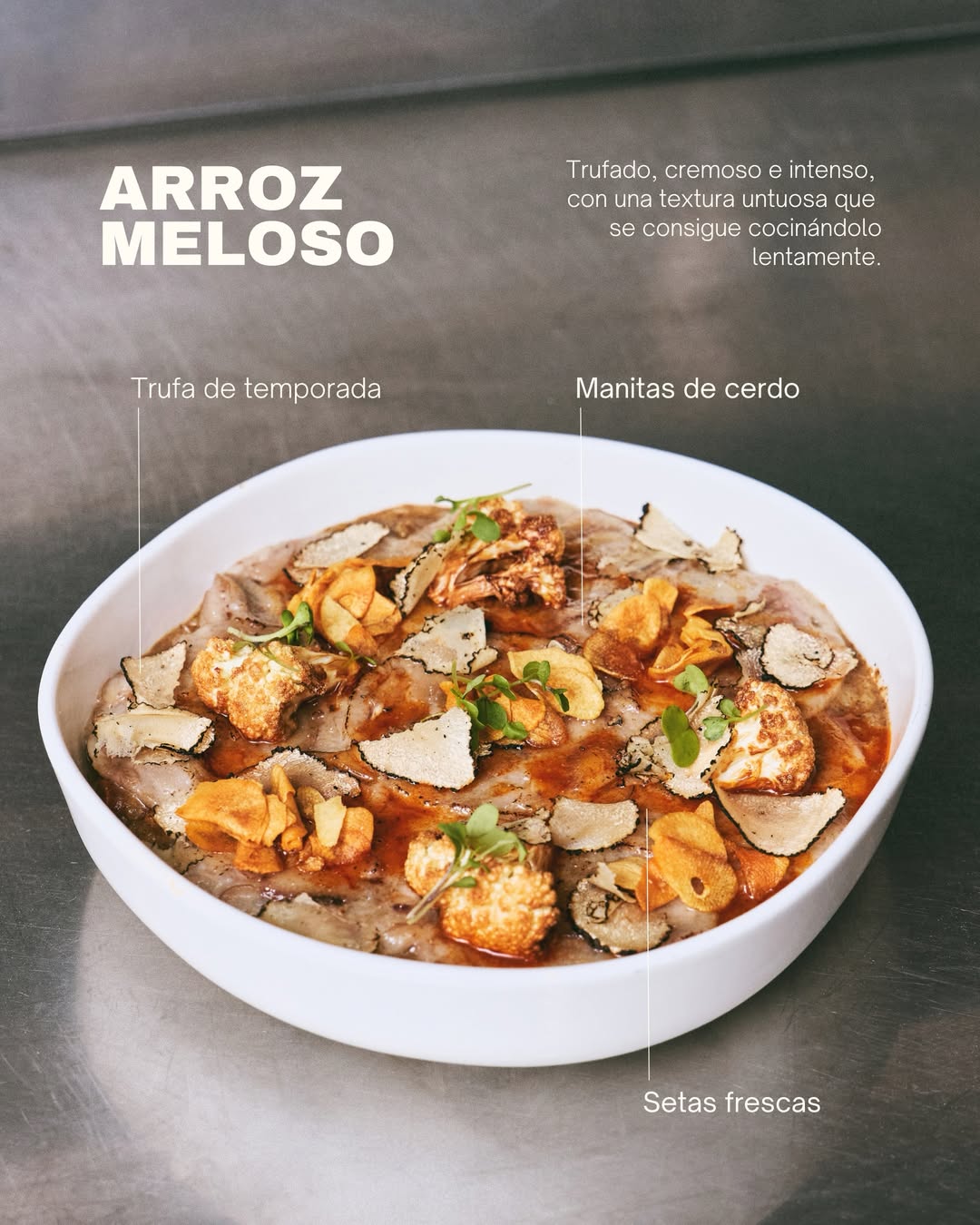 Para los amantes de los arroces, hoy venimos con nuestro arroz cremoso trufado. Lleva setas frescas, manitas de cerdo y