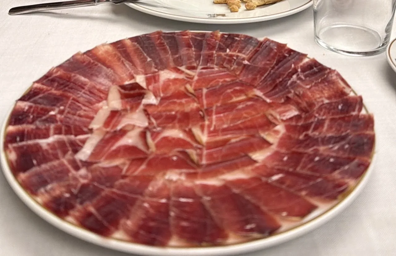 A plate of thinly sliced Ibérico ham