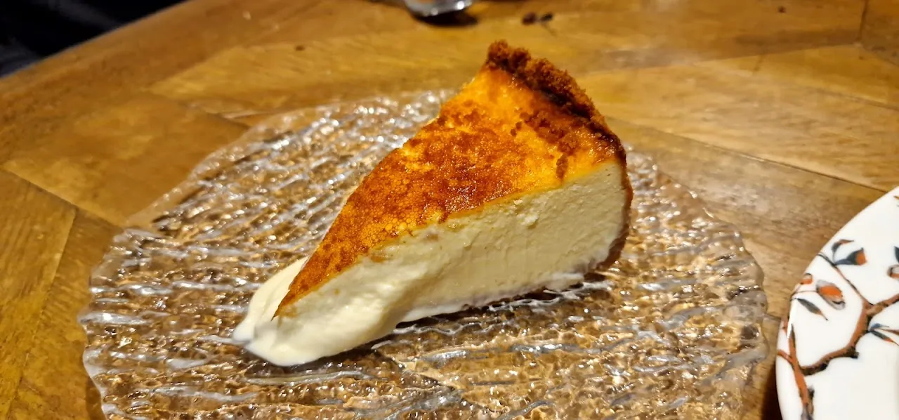 A slice of burnt Basque cheesecake