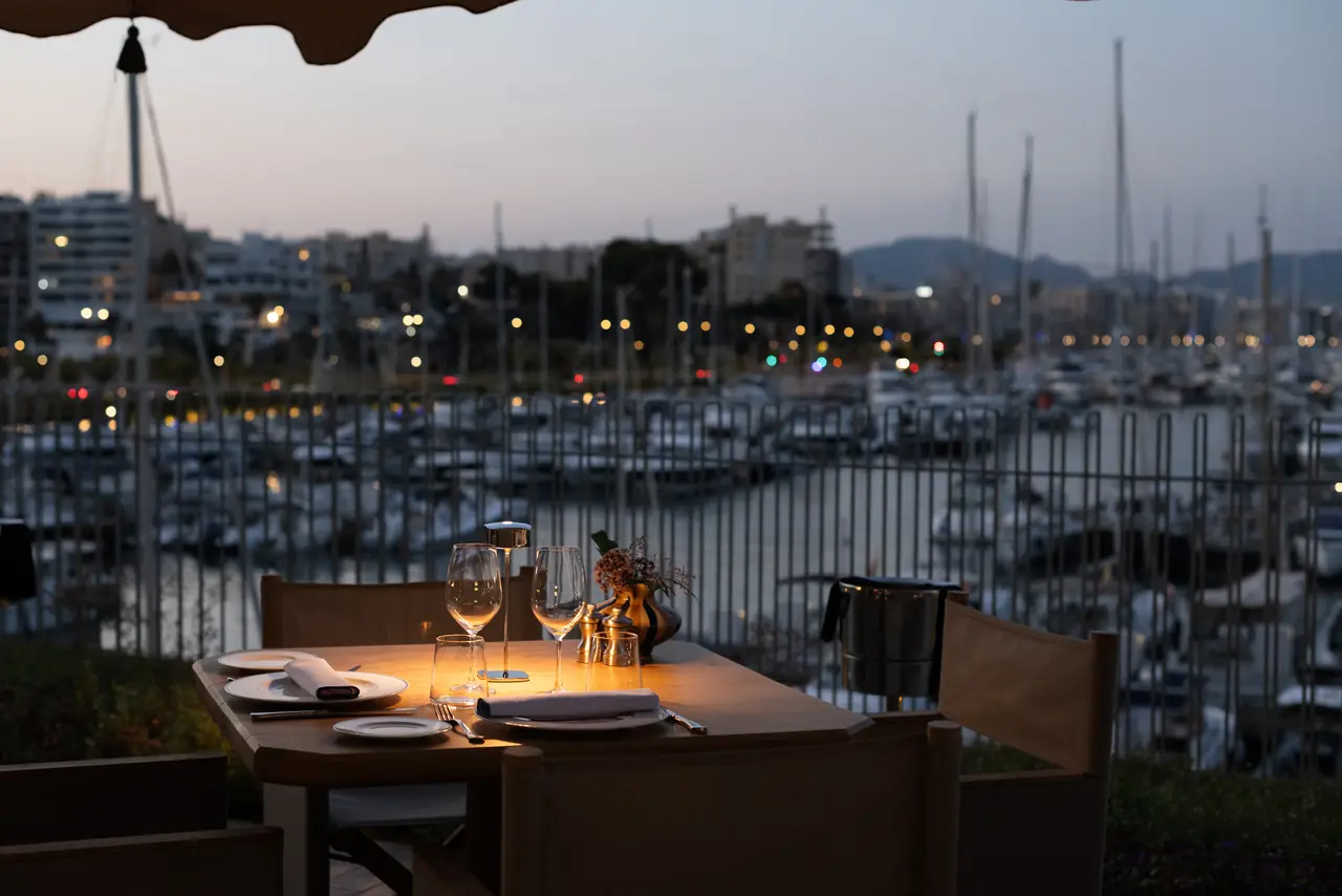 Evening on the Azotea Club de Mar terrace overlooking the marina