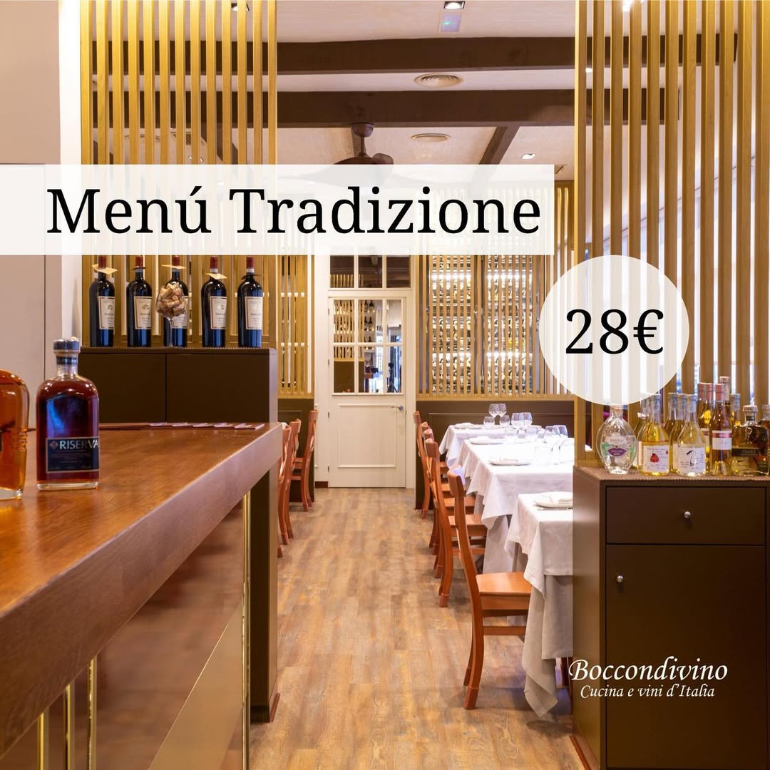 En Boccondivino cocinamos la esencia de Italia. Ven a probar de lunes a viernes nuestro nuevo menú Tradizione por 28€.
