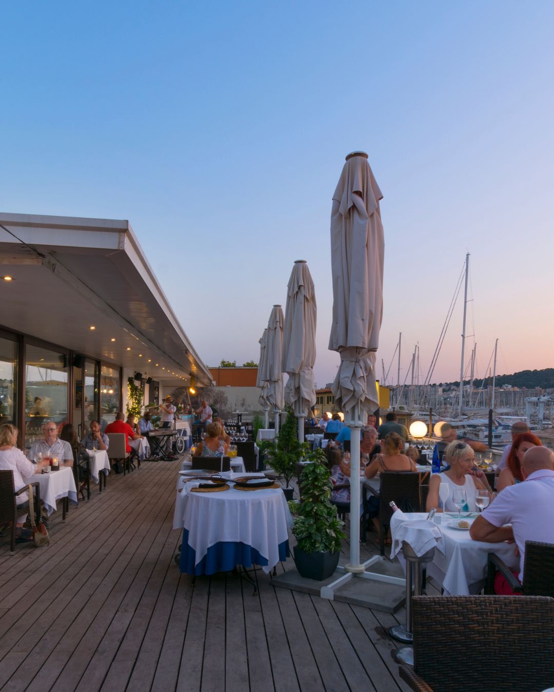 Las noches de verano transforman el Puerto de Palma. Con la llegada de la noche, nuestra terraza se viste de una eleganc