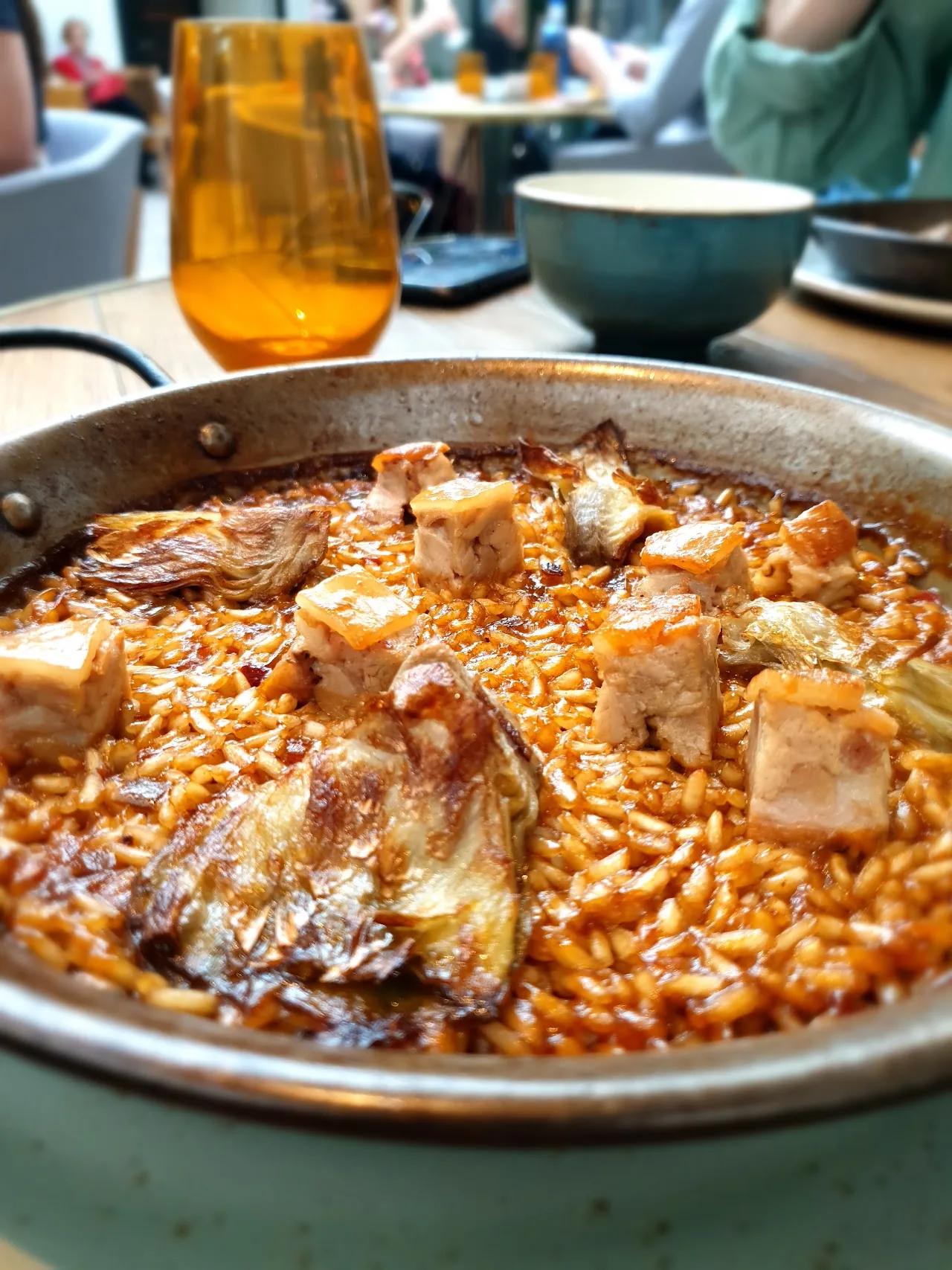 A pan of seafood and rice paella