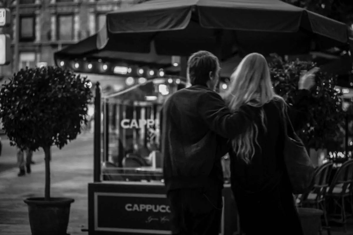 The terrace tables under the trees on Passeig del Born in the evening