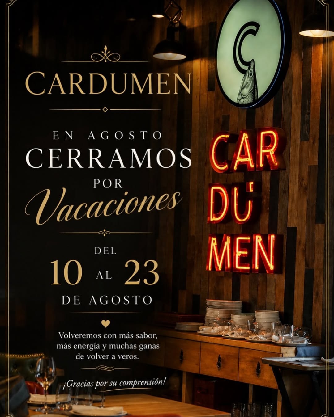 Nos tomamos un pequeño descanso 🤍
En @restaurantecardumen también necesitamos parar unos días, recargar pilas y disfrut