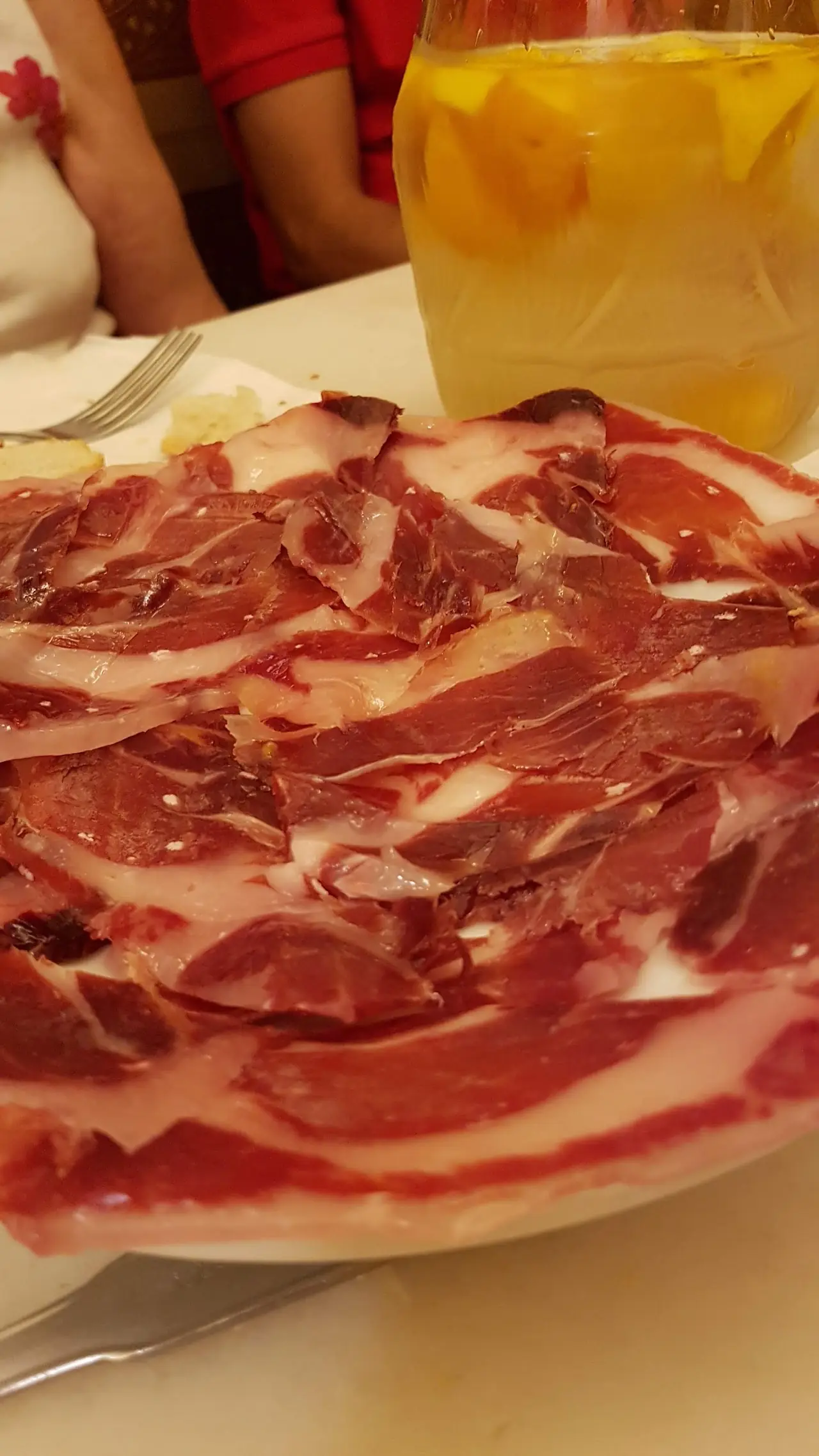 A plate of thinly sliced jamón ibérico.