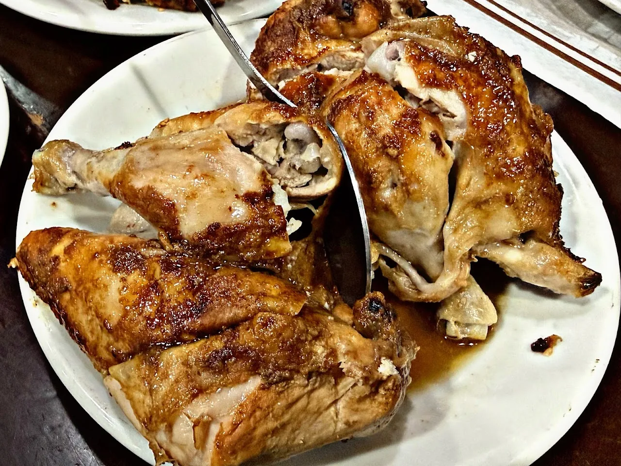 Roasted chicken quarters on a plate