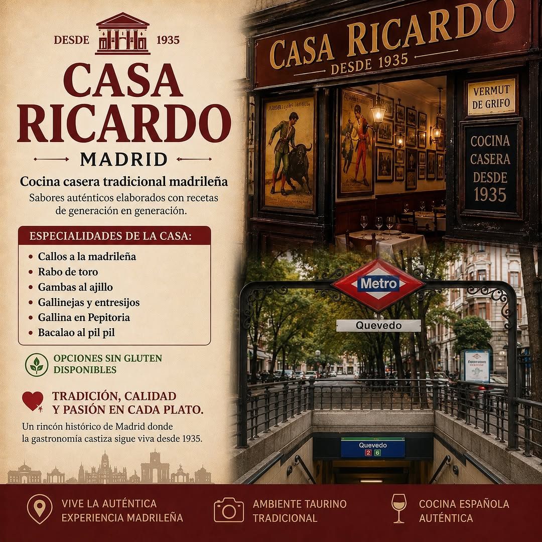 🔥 ¿Buscas dónde comer auténtica cocina madrileña en Madrid?
En Casa Ricardo, desde 1935 mantenemos viva la tradición co