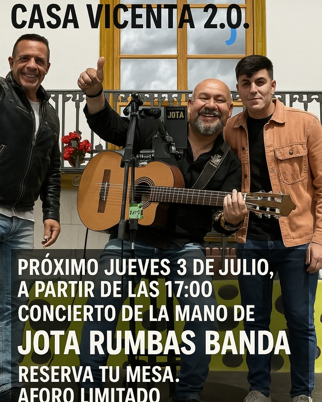 3 DE JULIO - TARDEO EN CASA VICENTA 2.0
Es importante reservar tu mesa con antelación debido al aforo limitado
.
Puede