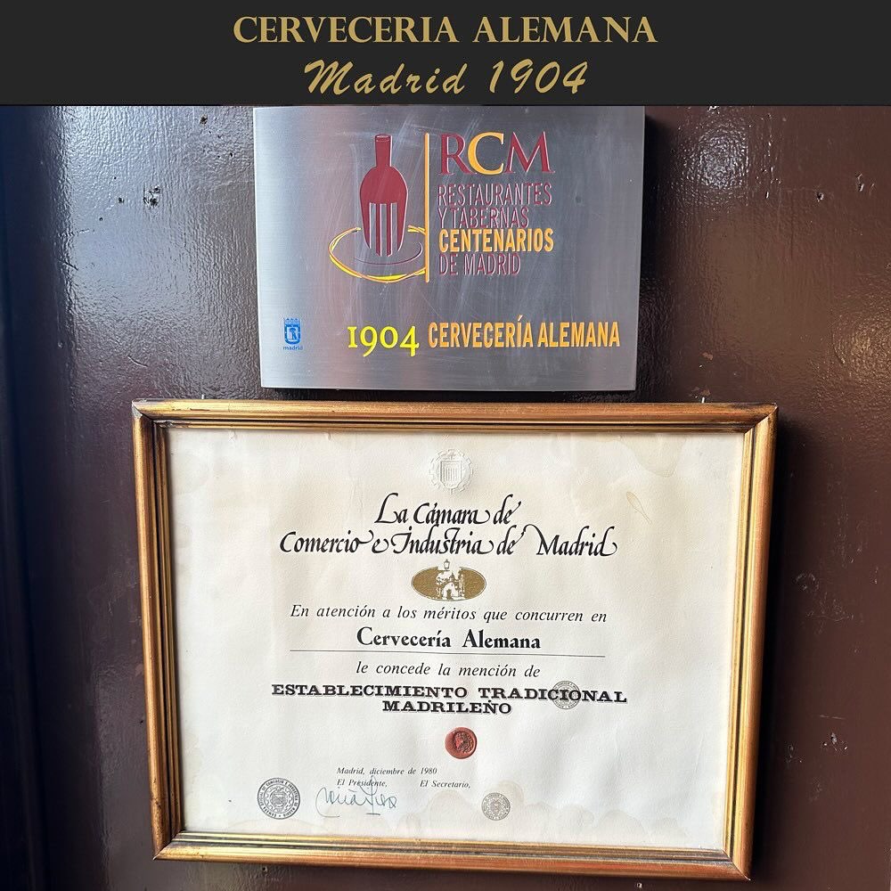 La Alemana forma parte de la Asociación de Restaurantes y Tabernas Centenarios de Madrid @rest_cent_madrid y es Establec