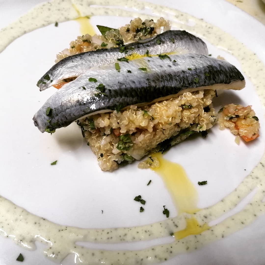 Quinoa Tabbouleh, Yogurt and Sardines.