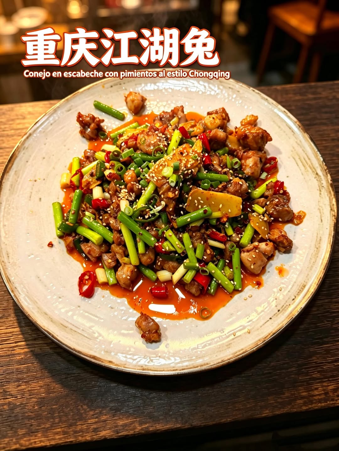 Conejo salteado al estilo Jianghu de Chongqing 🌶️
Fuego alto, salteado rápido. Carne tierna, picante y con un toque de p