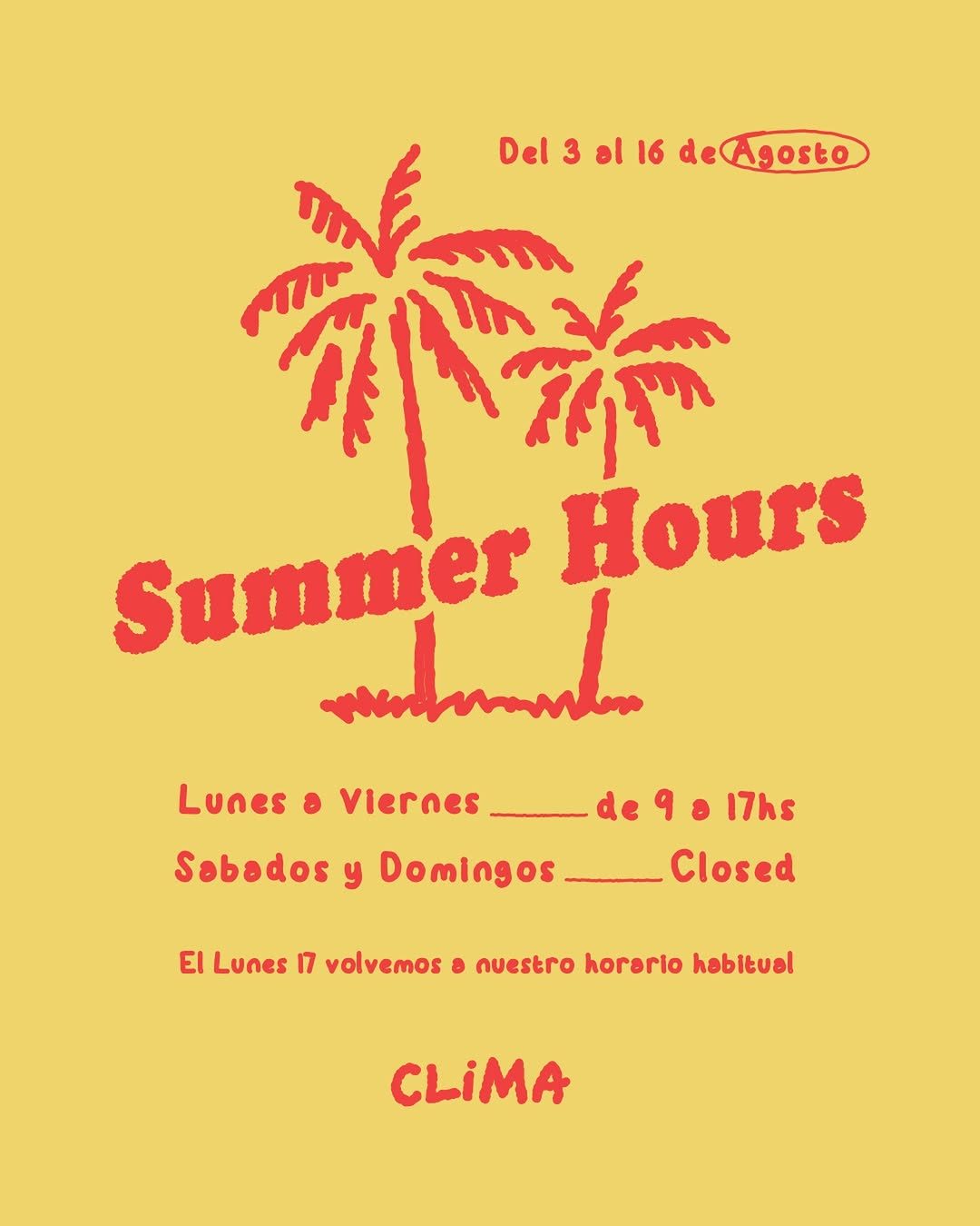 Durante las próximas 2 semanas estaremos con horario especial de Verano.
Lunes a Viernes de 9 a 17hs, Sábados y Domingo