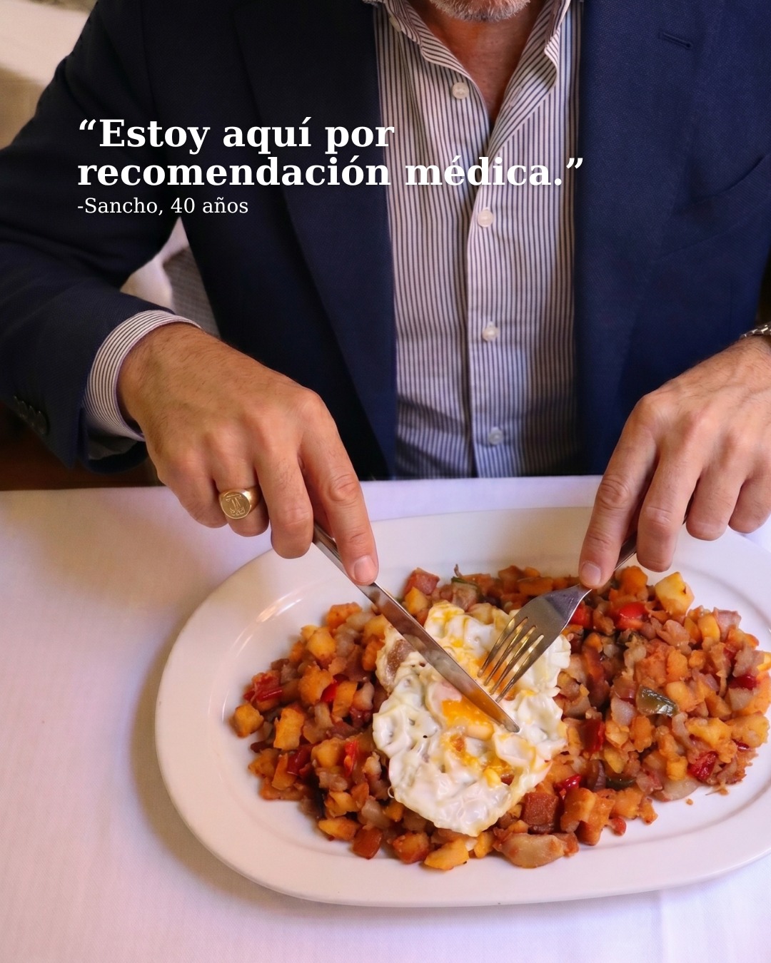 Estoy aquí por recomendación médica… del hambre y del buen gusto.

Tratamiento: De La Riva. Dosis: repetir cuando haga f
