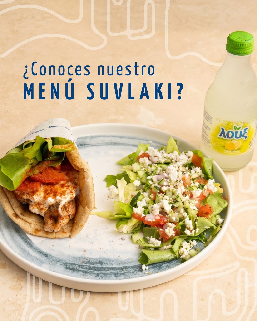 ¿Conoces nuestro Menú Suvlaki?
Elige entre suvlaki de pollo, cerdo, albóndigas de calabaza o revithokeftedes, o de un g