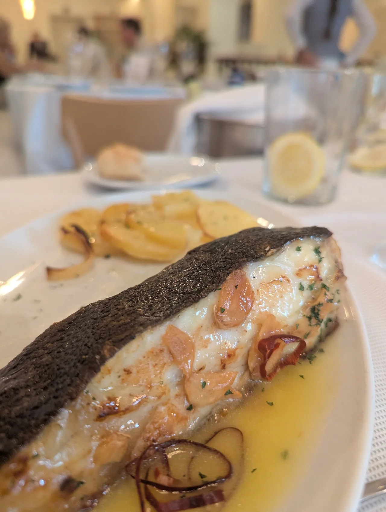 A fillet of fish in a citrus butter sauce