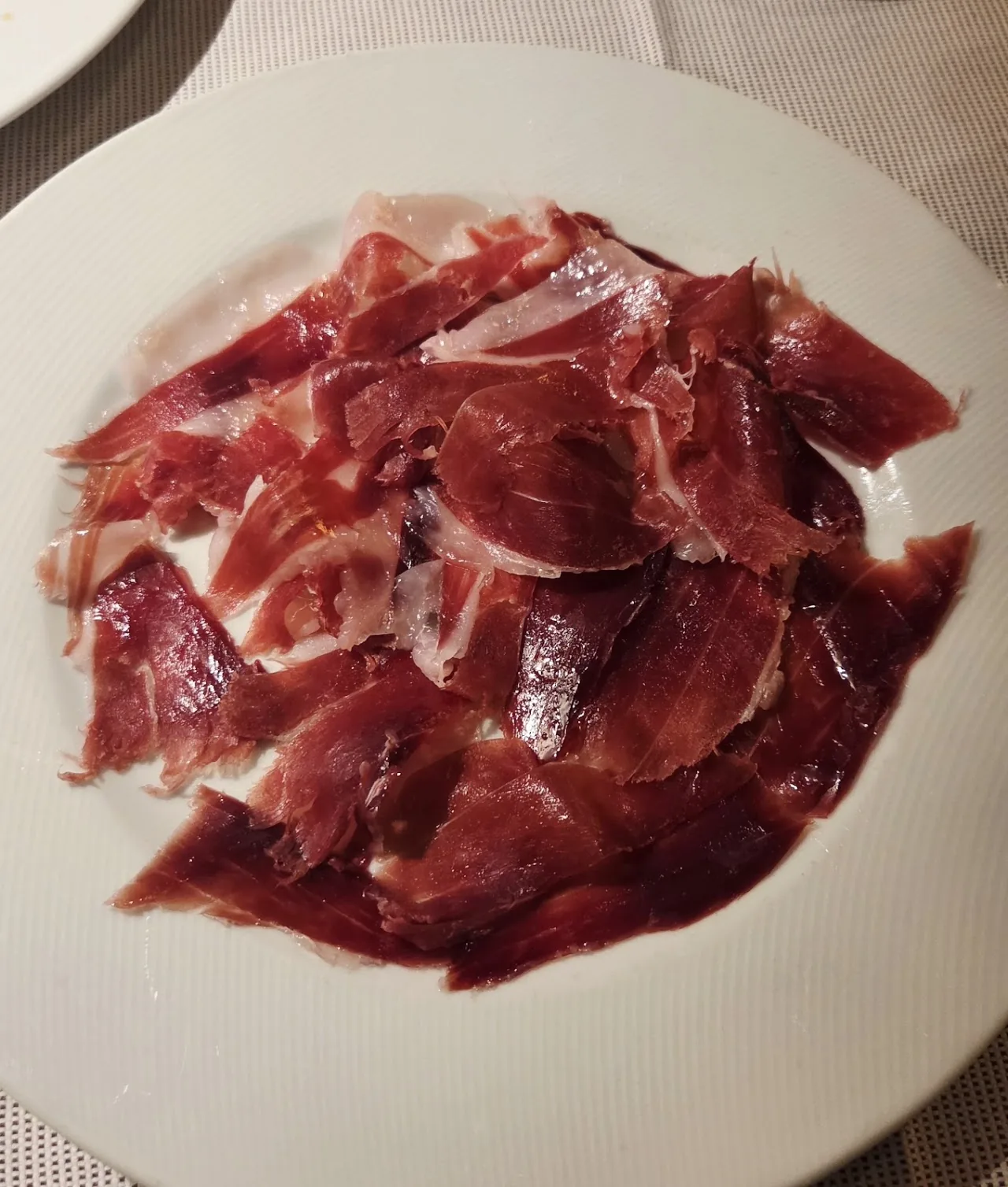A plate of thinly sliced cured ham