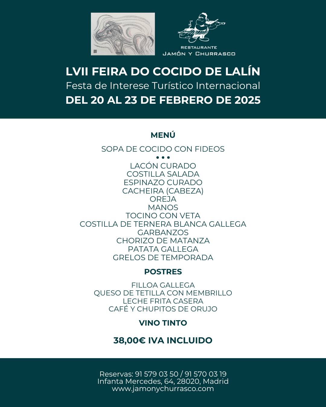 El mejor cocido de madrid llega a El Jamón y El Churrasco con la LVII Feira do Cocido de Lalín 2025! Disponible solo del