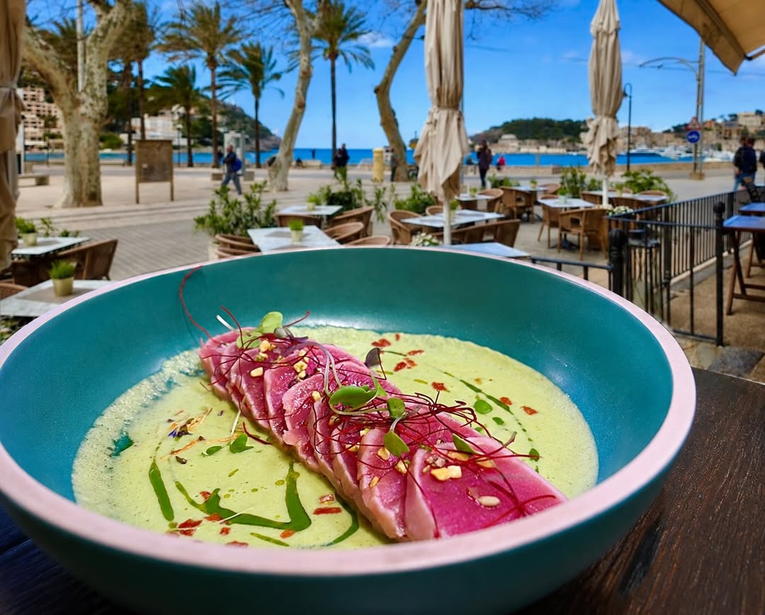 Tataki de atún rojo, cremoso de pepino y leche de coco, ito togarashi #soller #sóller #portdesollér #sollermallorca #mal
