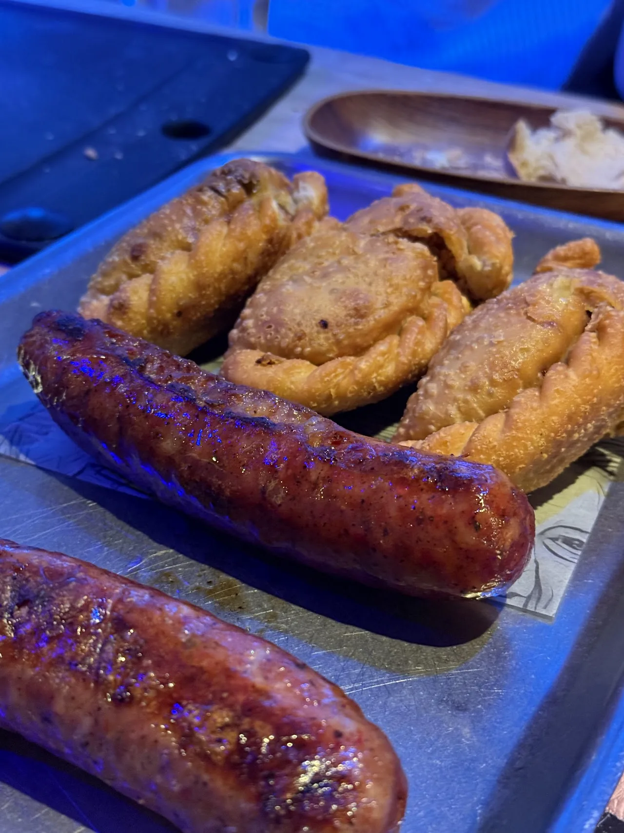 Grilled sausages on a barbecue grill