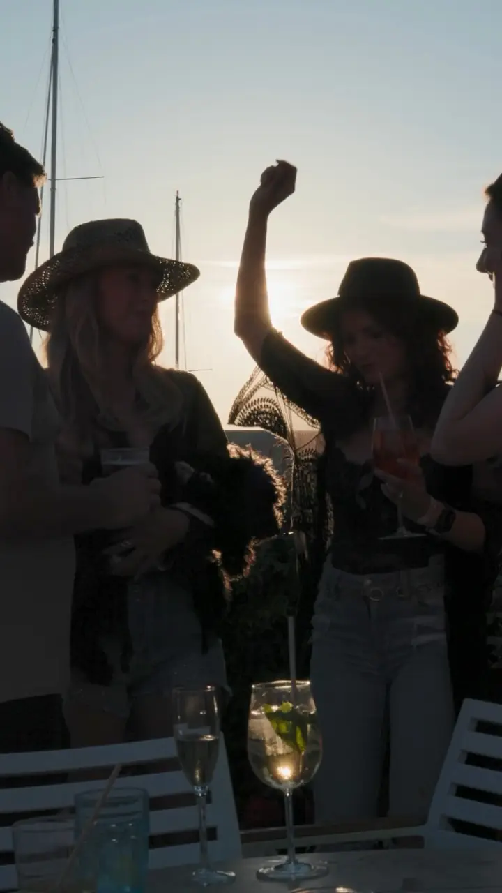 Raising glasses of wine at sunset with Binivista