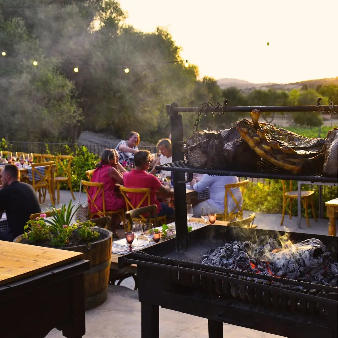 Guests on the Can Feliu terrace with the grill going
