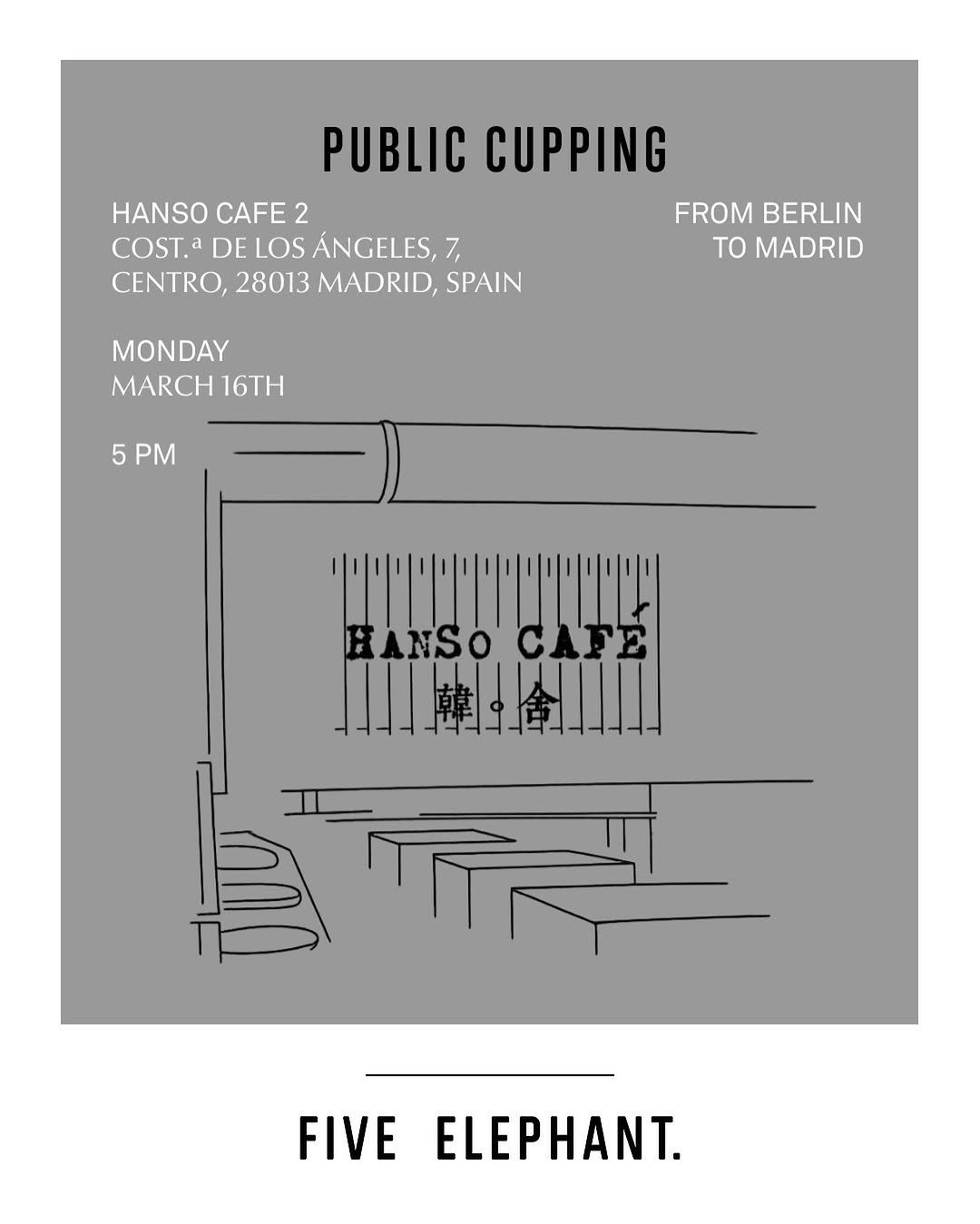 Join us for cupping ☕️
HANSO CAFE 2
COST. A DE LOS ÁNGELES, 7, CENTRO, 28013 MADRID
MONDAY
MARCH 16TH
5 PM
Limited sp