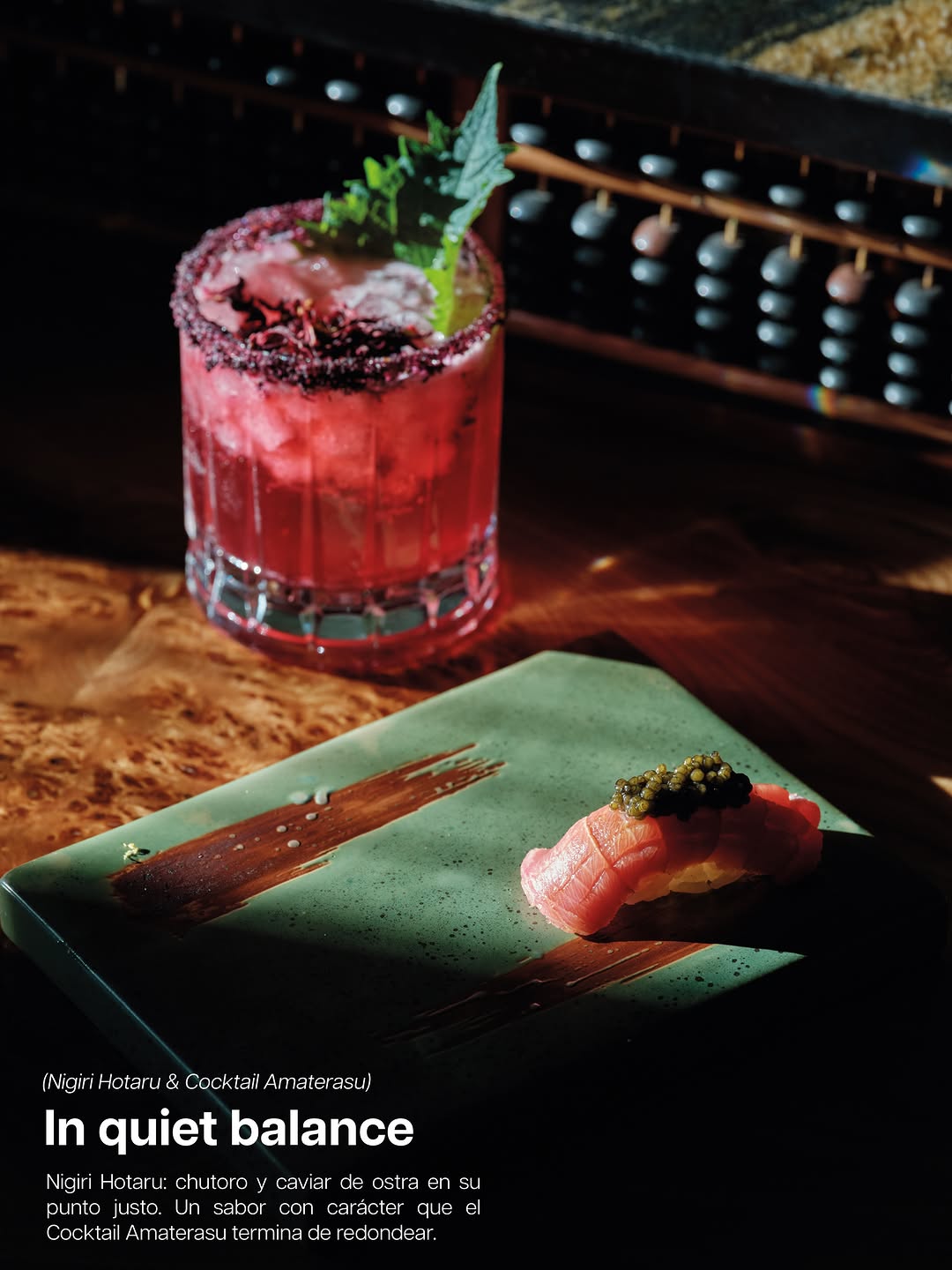 Dúo de color: Nigiri Hotaru y Cocktail Amaterasu.