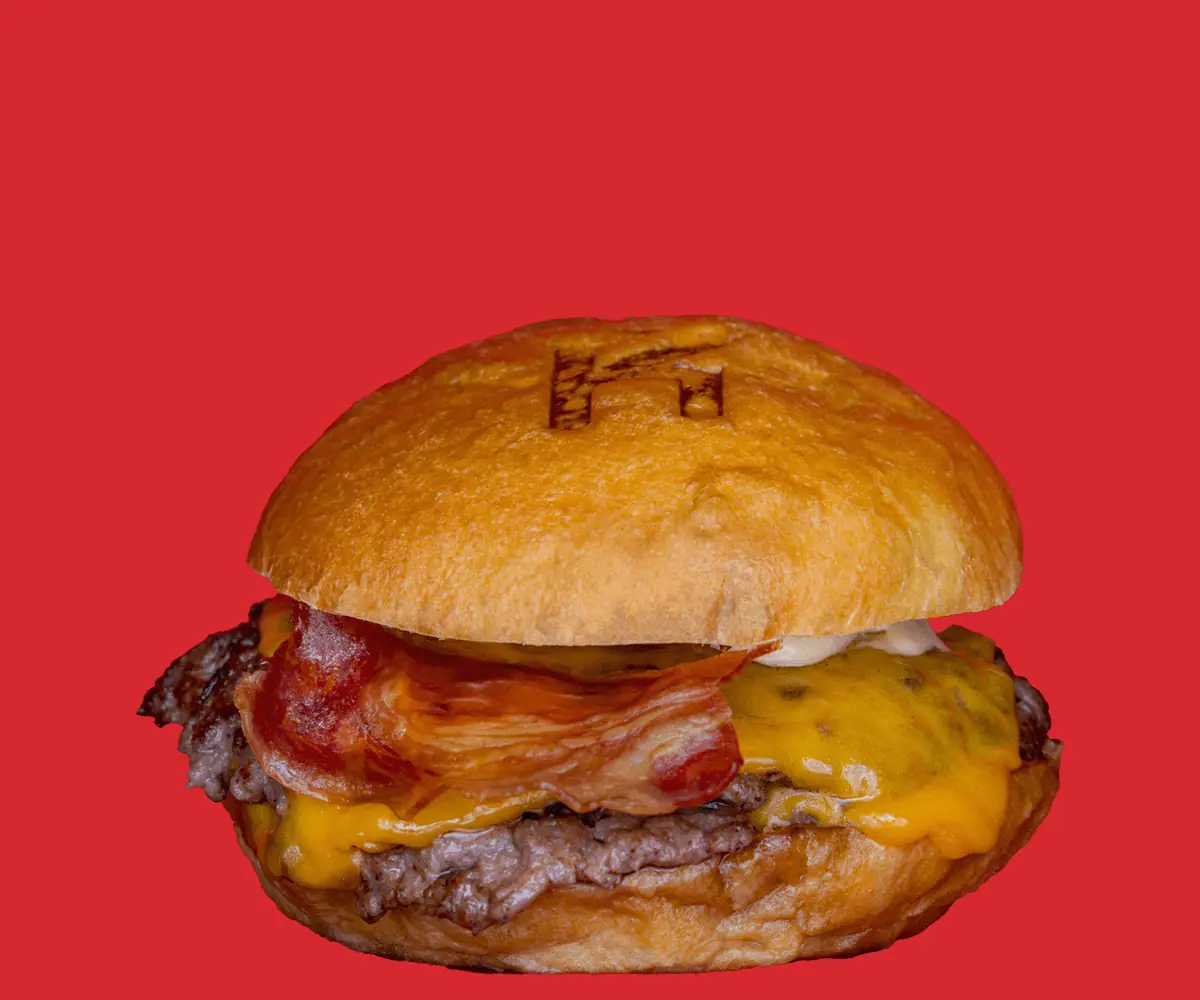 Bacon cheeseburger with melted cheddar and crispy bacon on a toasted bun, Kemako Japanese Burgers