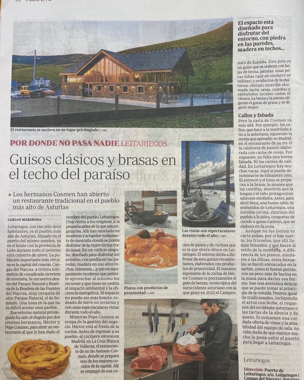 El prestigioso crítico gastronómico de ABC.es y @salsadechiles Don Carlos Maribona escribe sobre el Restaurante Leitarie
