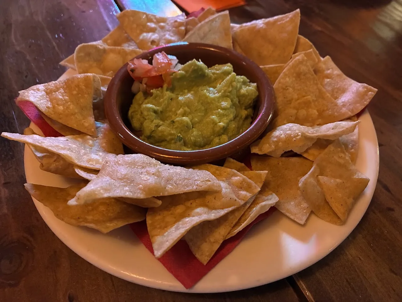 Tortilla chips with a bowl of guacamole