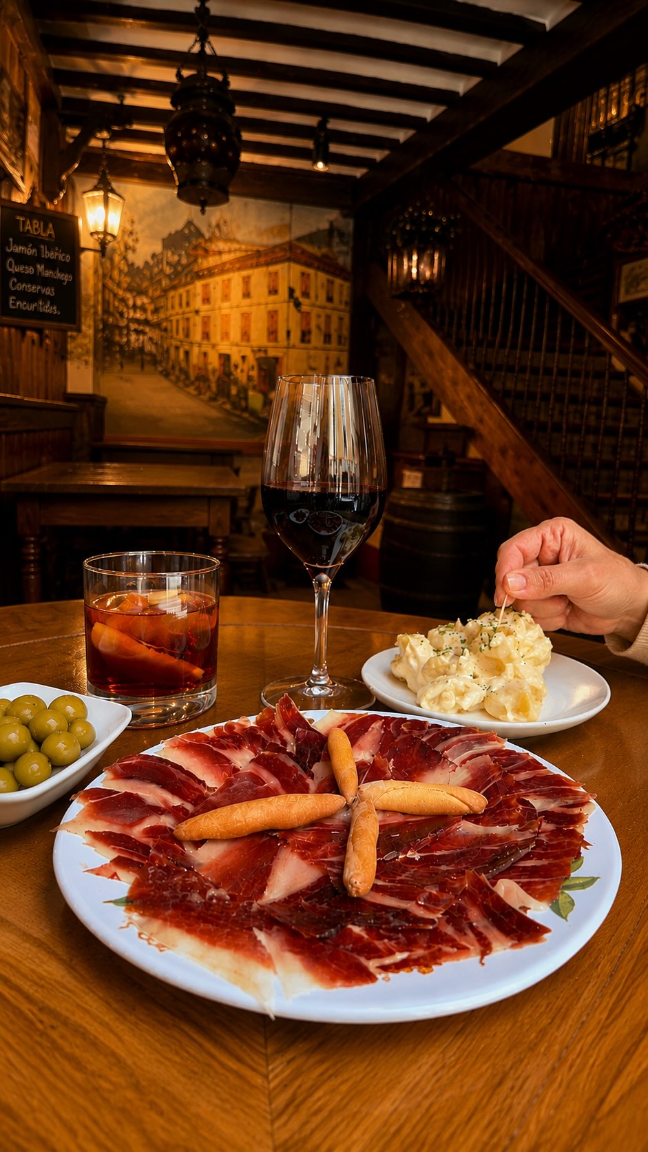 Hay costumbres que nunca deberían perderse.
Un buen vermú, jamón ibérico cortado al momento, una copa de vino y el place