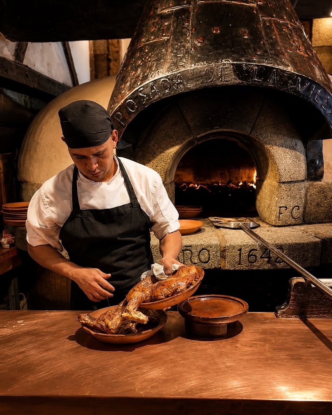Del horno de leña a la mesa. Así sale nuestro cordero lechal cada día en La Posada de la Villa, siguiendo una forma de a