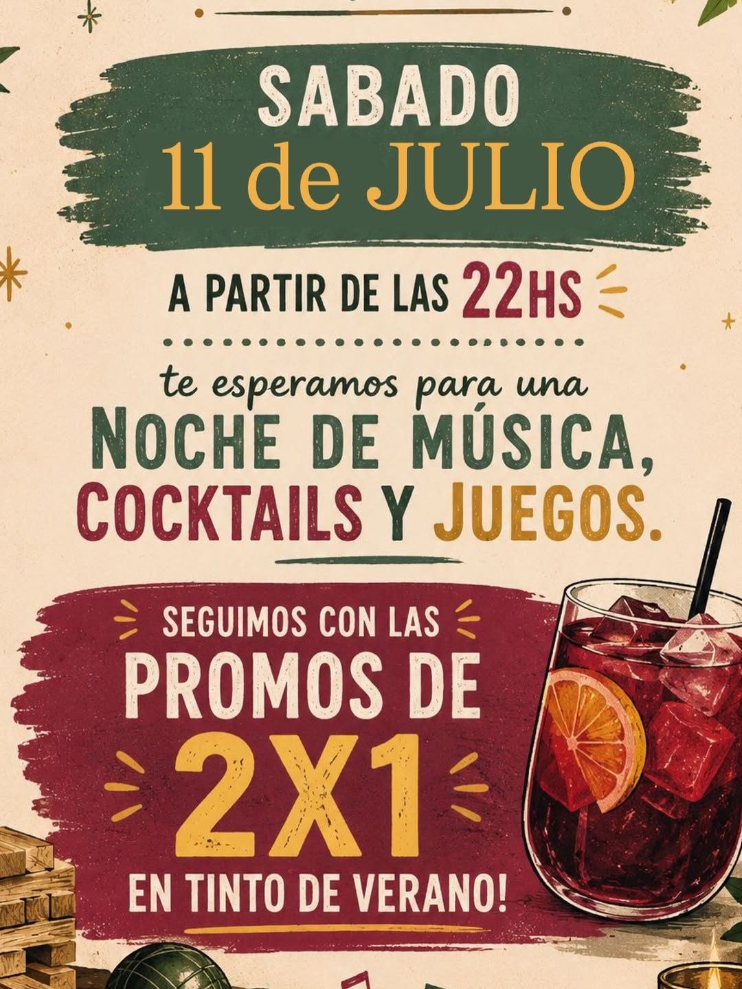 🎉 ¡Este sábado se vive en La Quinta! 🍹🎶
¿Plan para el finde? Ya lo encontraste. 😎
📅 Sábado 11 de julio
🕙 Desde las 22: