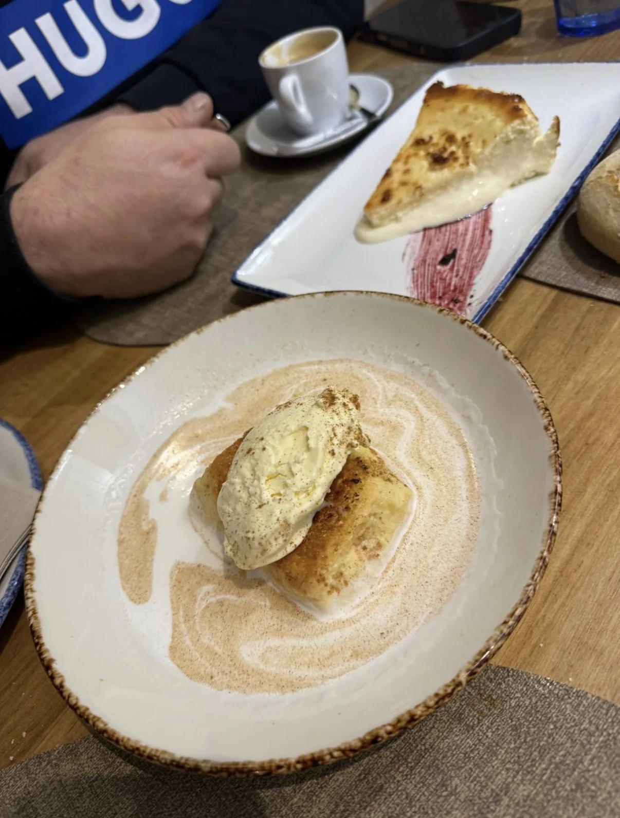 A toasted brioche topped with a creamy spread