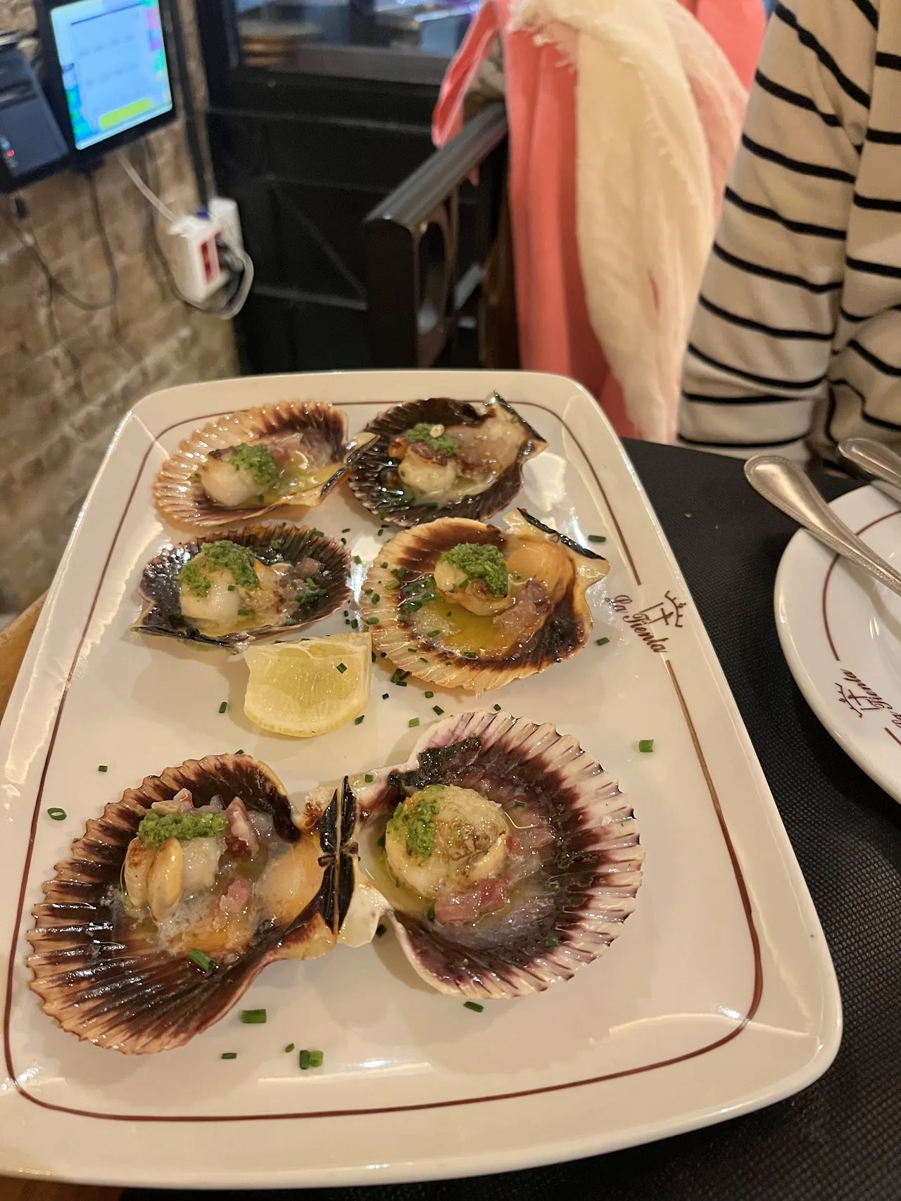 Grilled scallops on the half shell with herbs