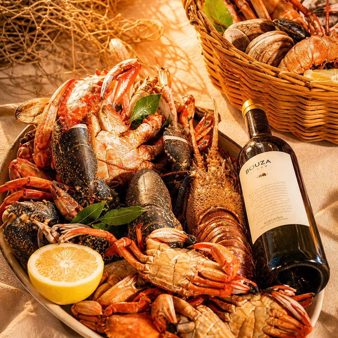 Descubre la perfección del mar con nuestros mariscos variados: langosta dl Cantábrico, gambas de Huelva, percebes de Gal