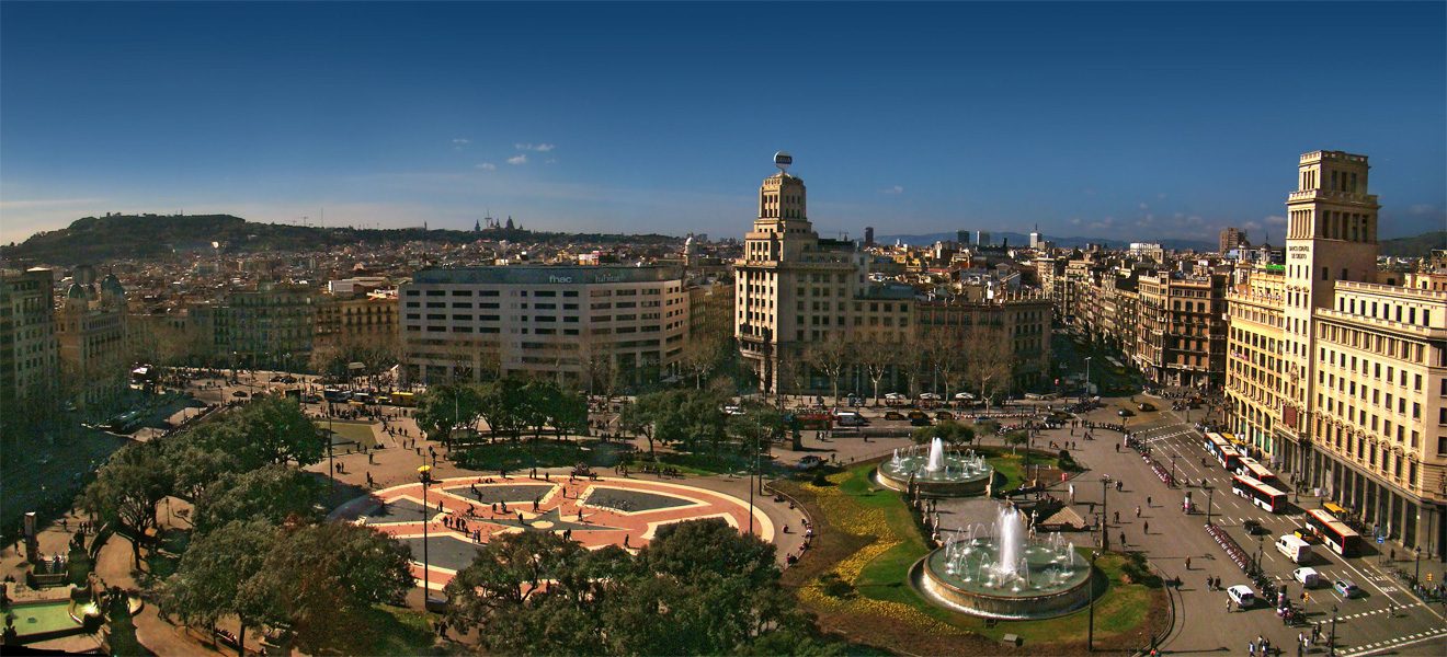 Plaça de Catalunya, city square in Barcelona, Spain