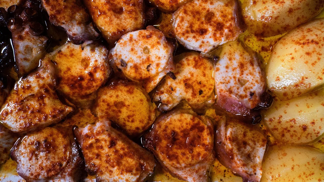 Chunks of paprika-dusted octopus with potatoes