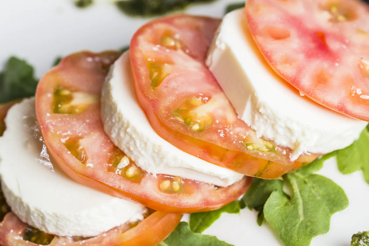 Sliced tomato and mozzarella salad