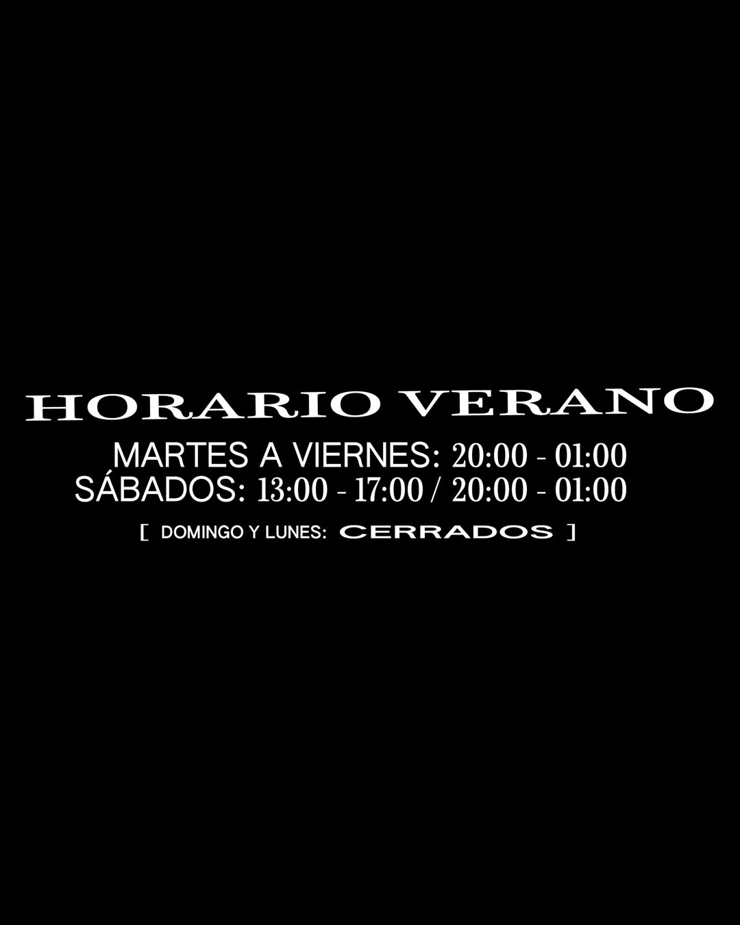 Horario de verano ☀️
Del 6 de julio al 2 de agosto estaremos abiertos en este horario:
Martes a viernes
20:00 – 01:00