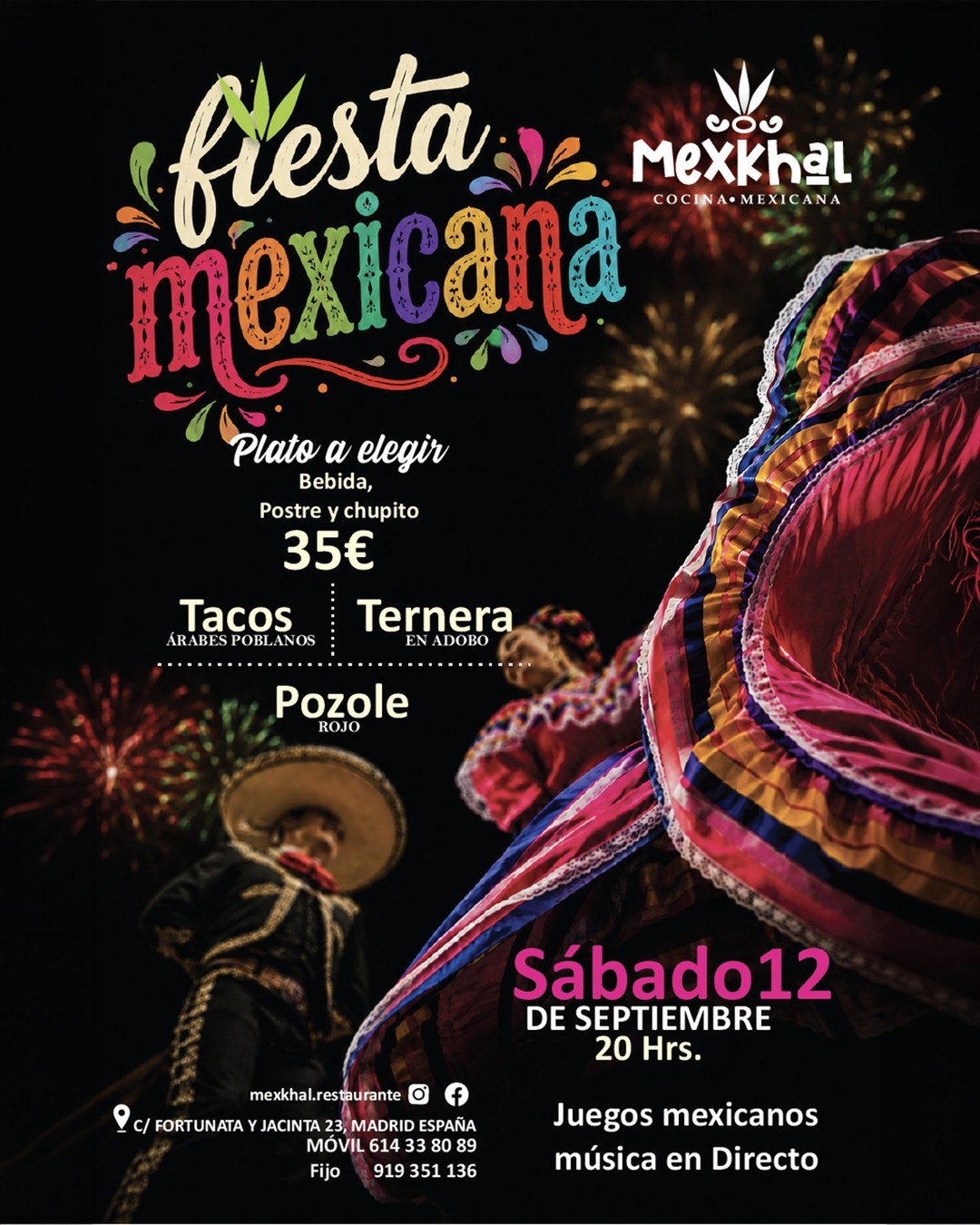 🇲🇽 ¿PLAN PARA ESTE SÁBADO EN MADRID? Esto no es solo una cena… es una NOCHE MEXICANA. 🌮🎺🔥
Este sábado 12 de septiembre,