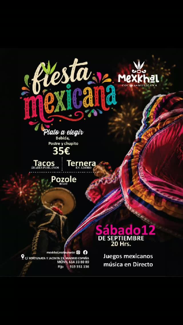 🇲🇽 ¿PLAN PARA ESTE SÁBADO 12 EN MADRID? Esto no es solo una cena… es una NOCHE MEXICANA. 🌮🎺🔥
Este sábado 12 de septiemb