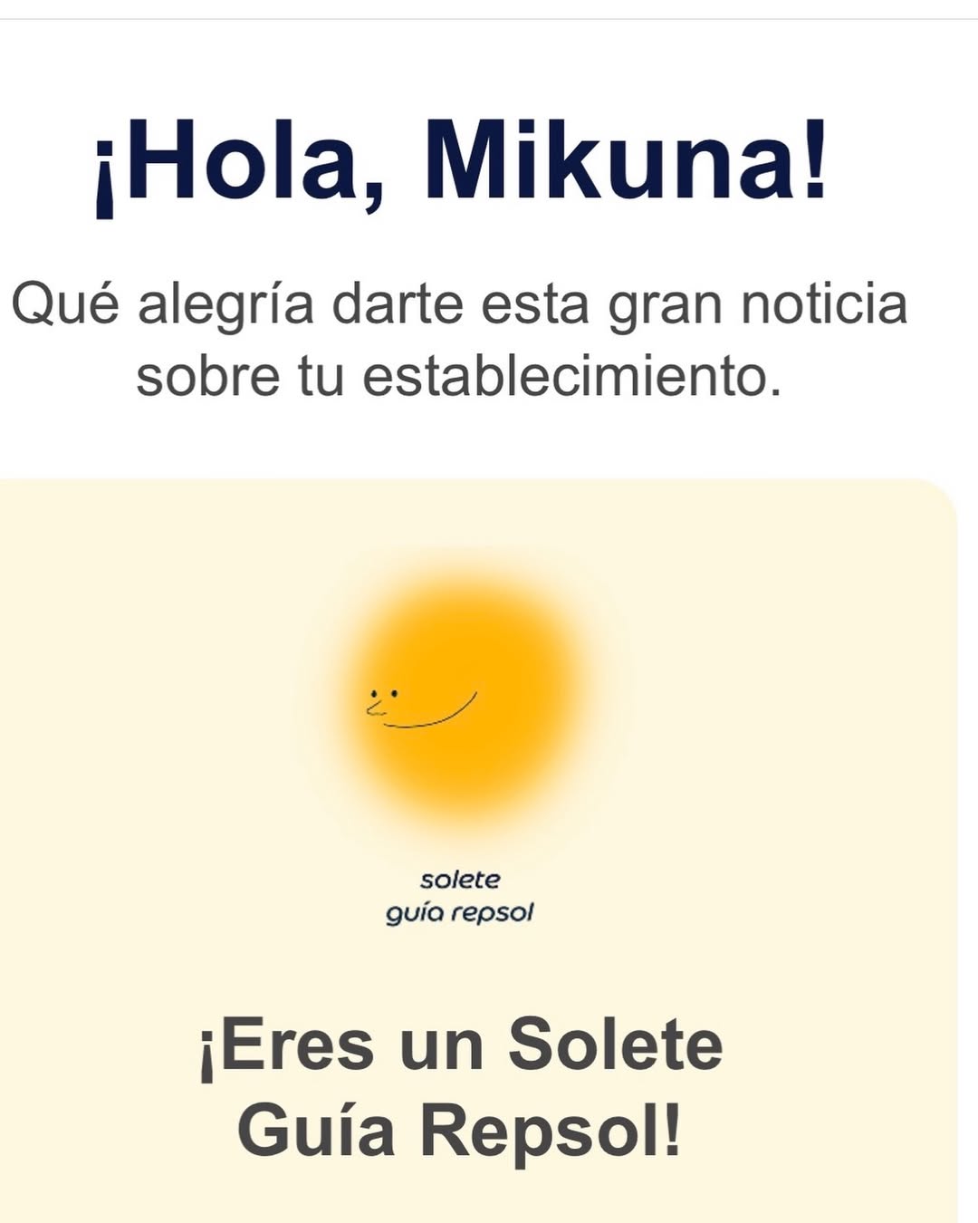 Estamos muy felices de recibir esta gran noticia, gracias Guia Repsol por este premio al esfuerzo, trabajo y mucha dedic