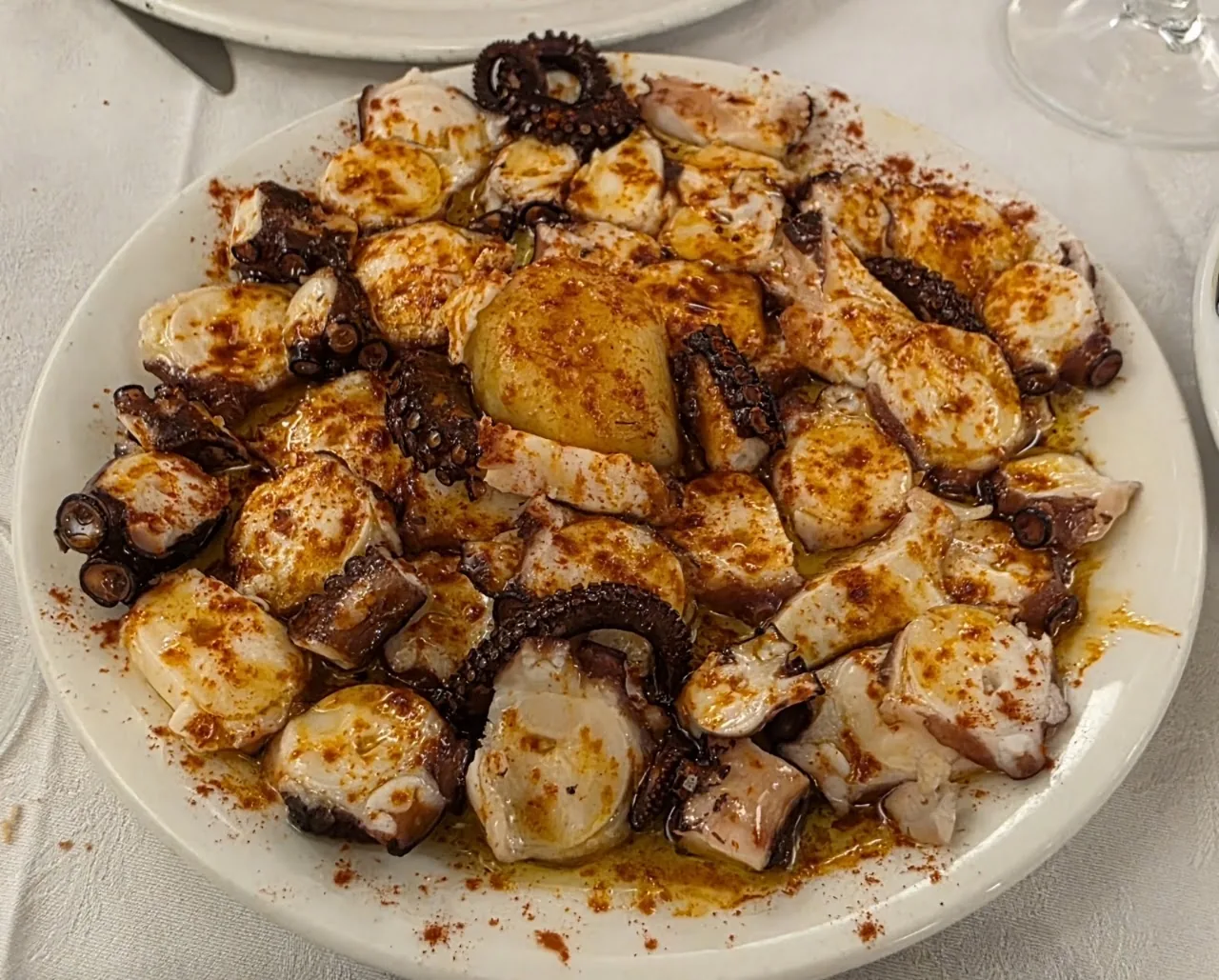 A plate of grilled octopus (pulpo) with paprika and olive oil