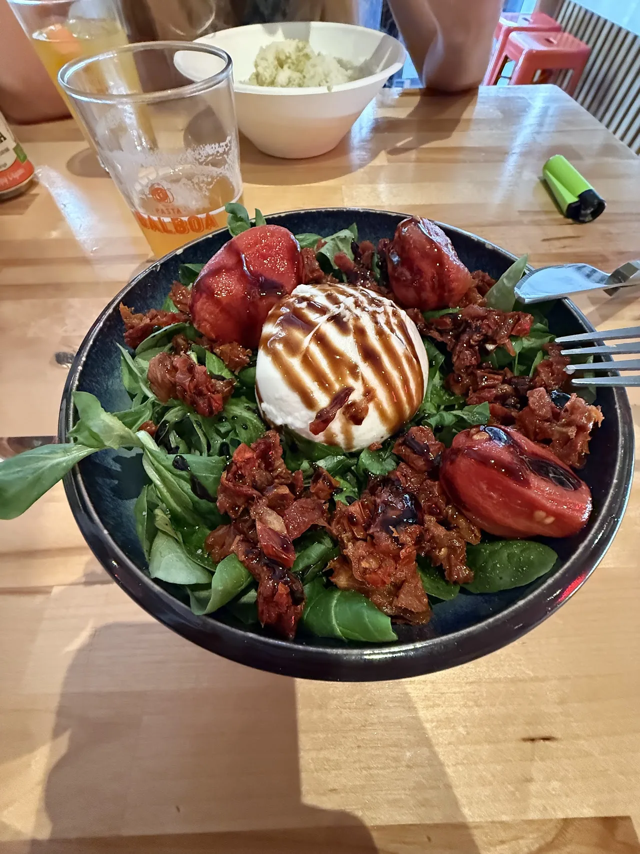Burrata salad with roasted beets, arugula and balsamic drizzle