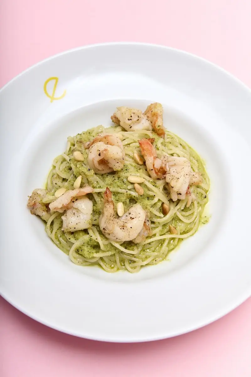 Pesto pasta with prawns at Pasta e Pesto