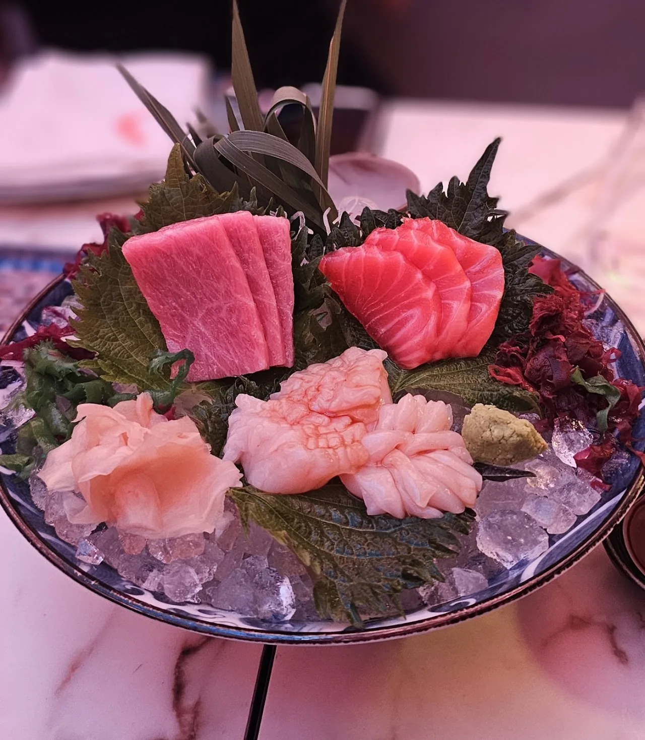 A sashimi platter with tuna and other fish