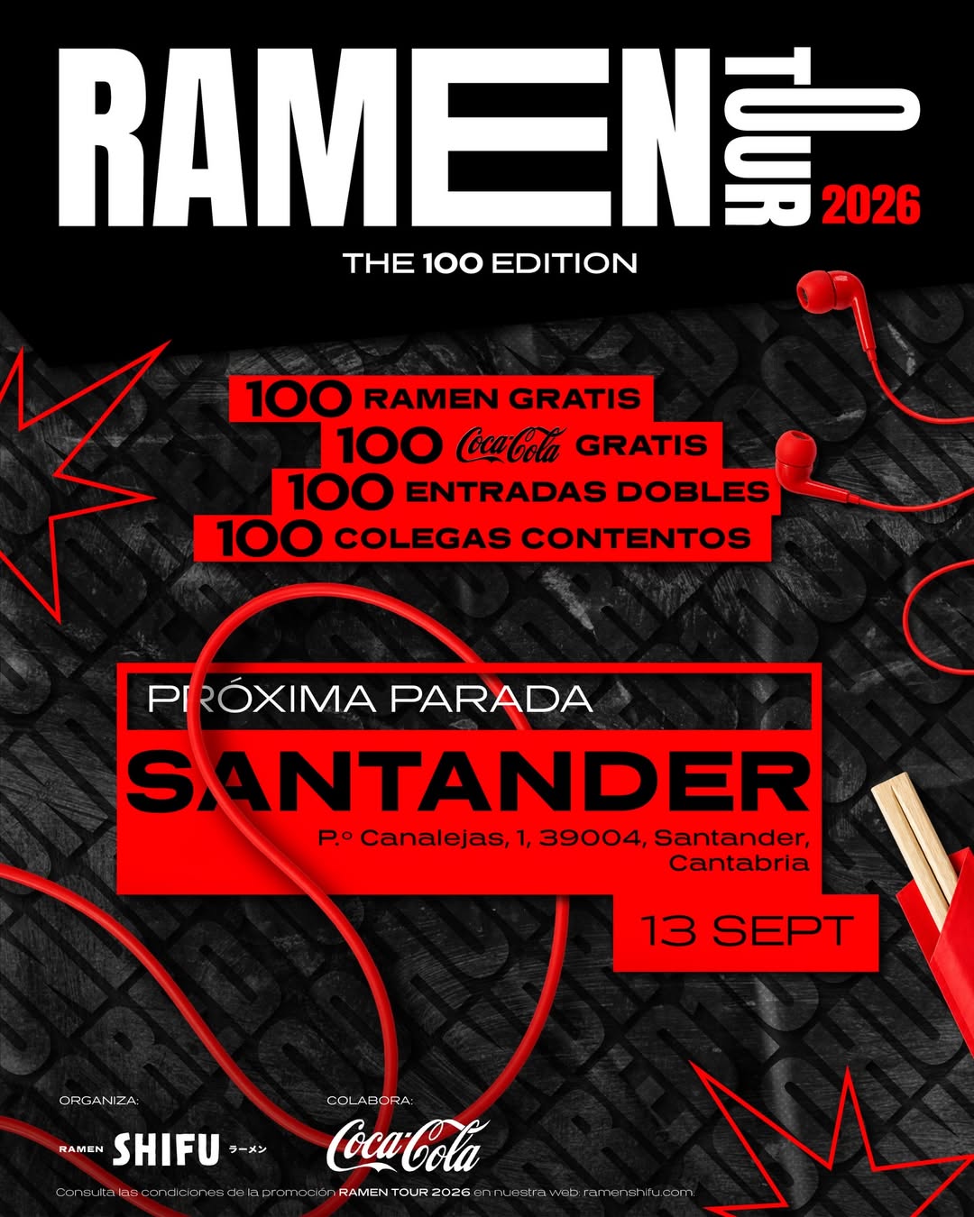 🔥Regalamos 100 ramen + 100 Coca-Colas en Santander, nuestra segunda parada del Ramen Tour 2026 🔥
📍 Te esperamos en Rame